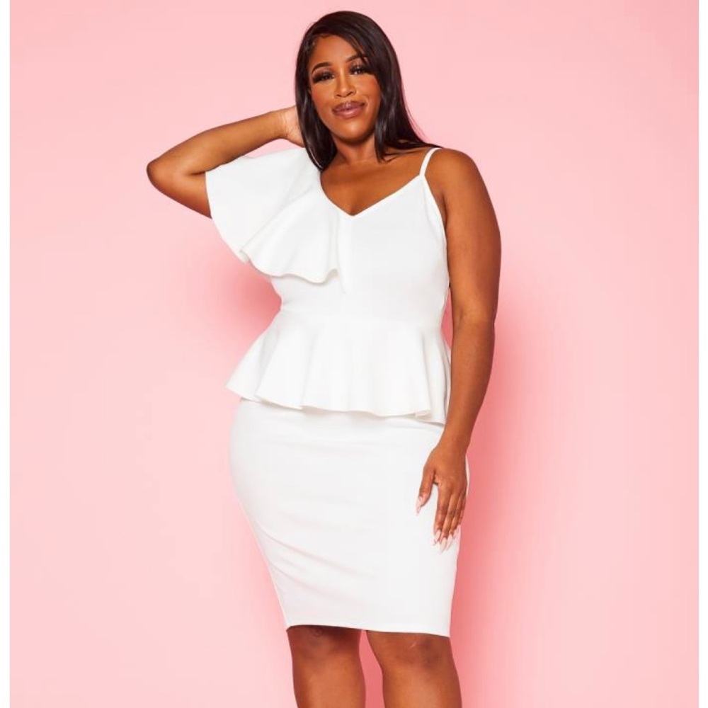 Ruffle Hem One Sleeve Mid Dress